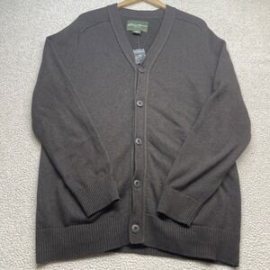 Eddie Bauer Mens Brown Cotton Cashmere Slip Pocket Cardigan Size LT Grandpa Dad